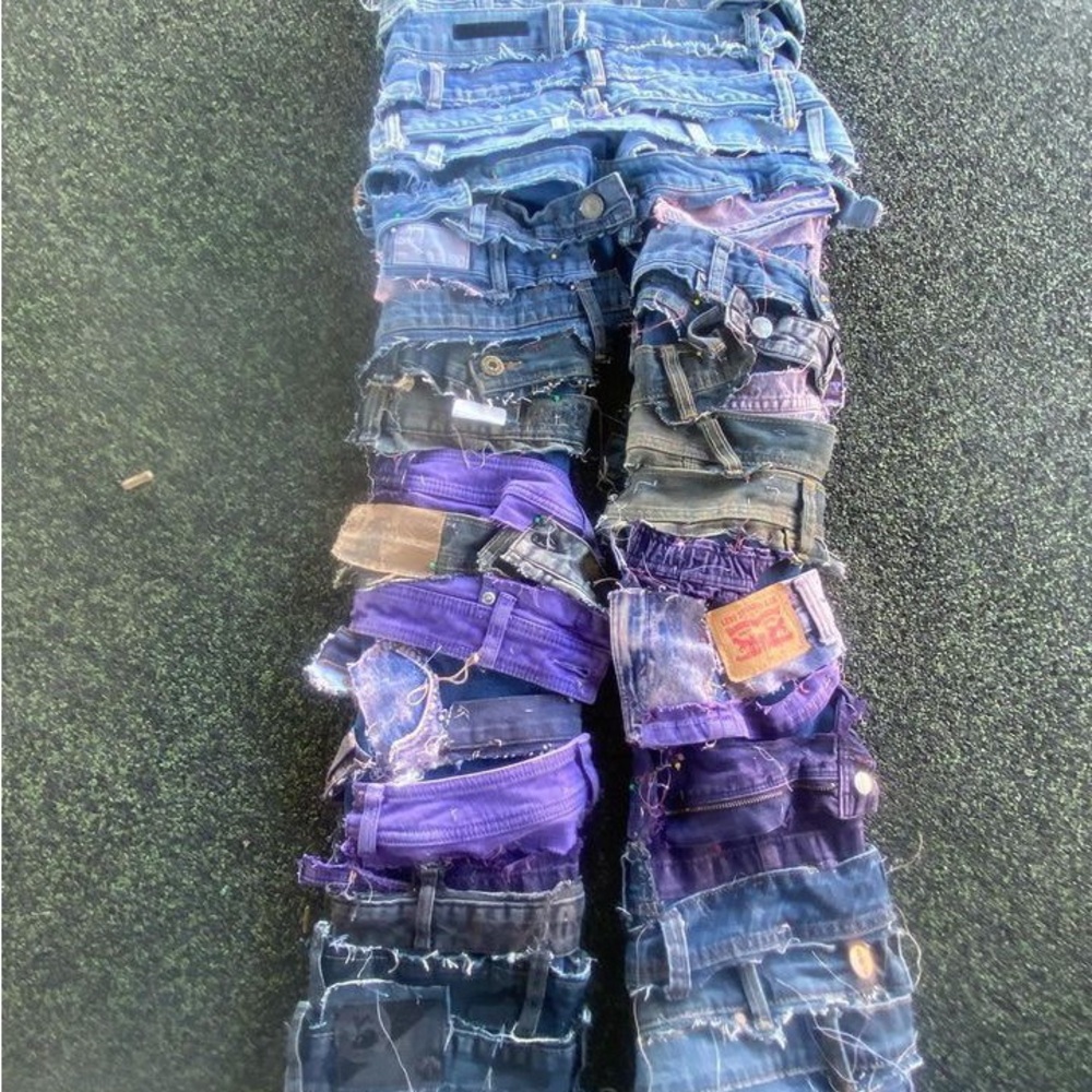 Strap Denim Jeans - Purple